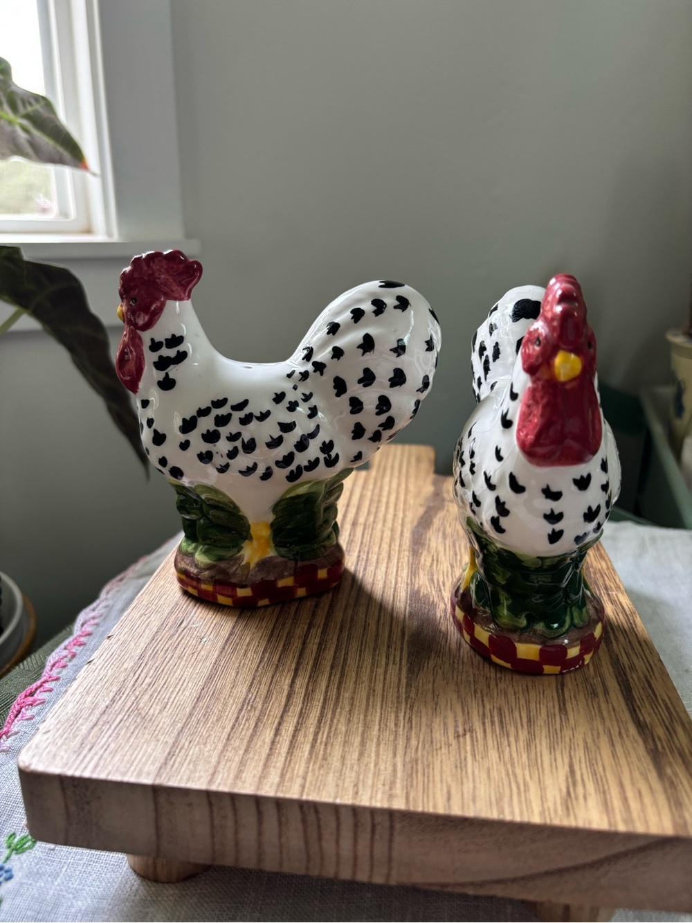 Ceramic Black-and-White Rooster Salt and Pepper Shakers